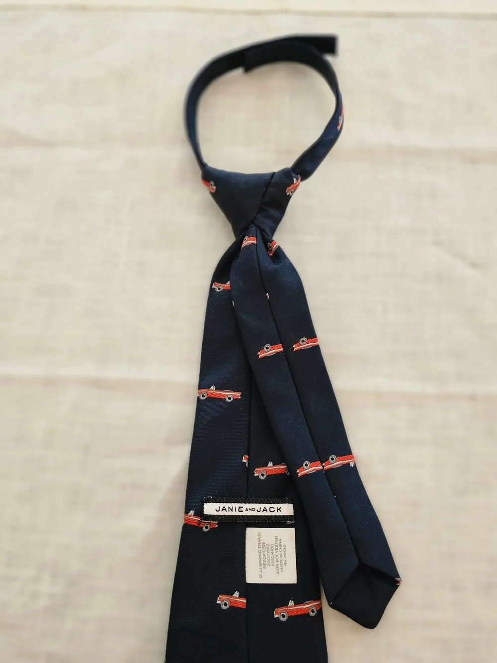 Janie and Jack Navy Kids Tie with Red Car Motif